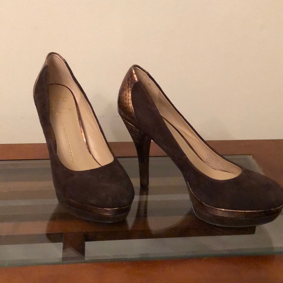 Franco Sarto Brown Suede & Copper Snakeskin Pumps - Picture 1 of 4